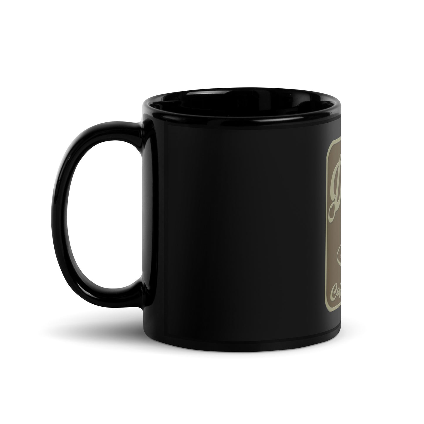 Black Glossy Mug brown logo